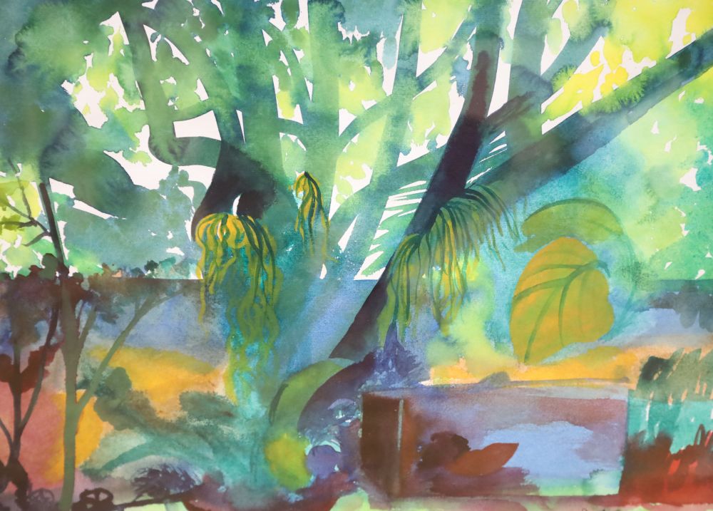 Jeremy Ramsay (b.1932), watercolour, View of garden wall 1995, signed and dated, 44 x 55cm